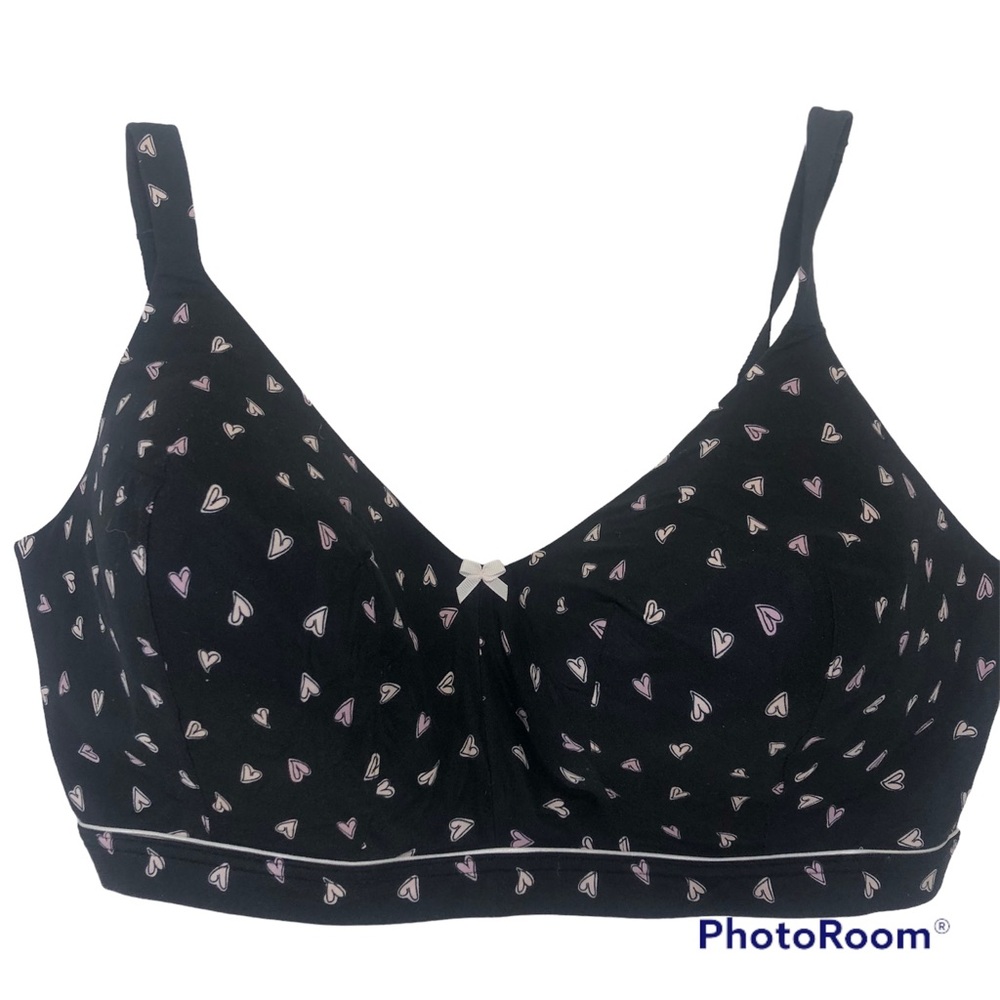 Catherine’s Intimates Pink Hearts Black‎ Stretch Comfortable Bra Size 48DD